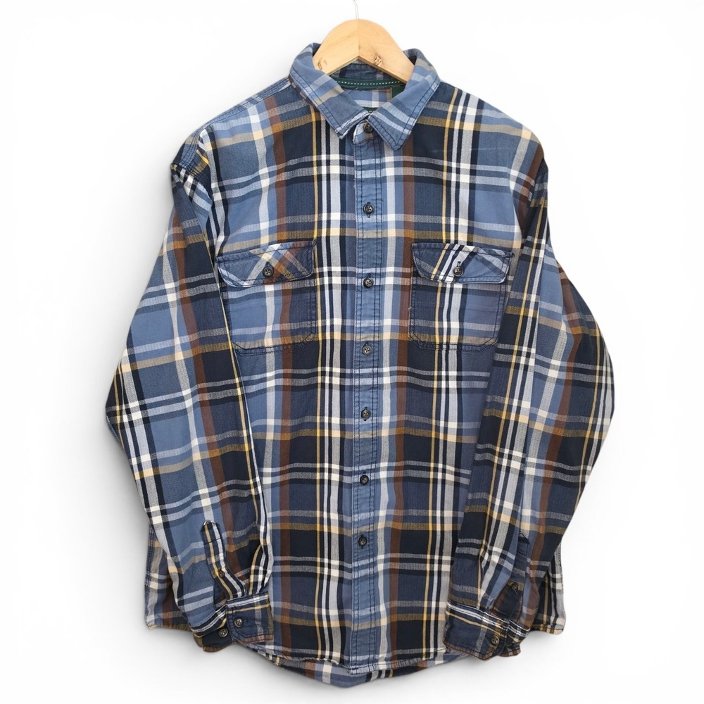 G.H. Bass Co. Shirt Mens Large Blue Plaid Button Up Long Sleeve Cotton Casual